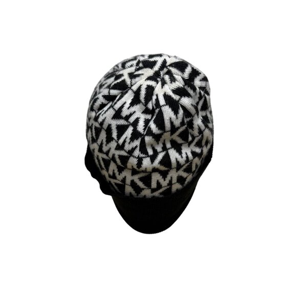 Michael Kors Womens Black & White Printed Knitted Beanie Hat Stretch OS - Picture 4 of 7